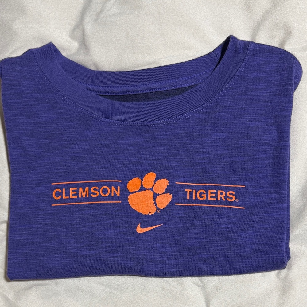 Nike women’s Clemson Tigers cropped Tee - Purple and Orange